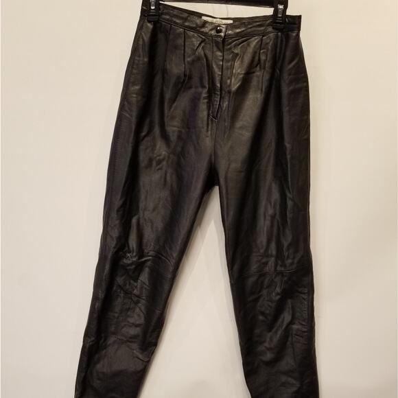Vintage High Waisted Leather Pants Hi Rise Cow Leather Pockets Zipper Size 10 - Picture 15 of 16